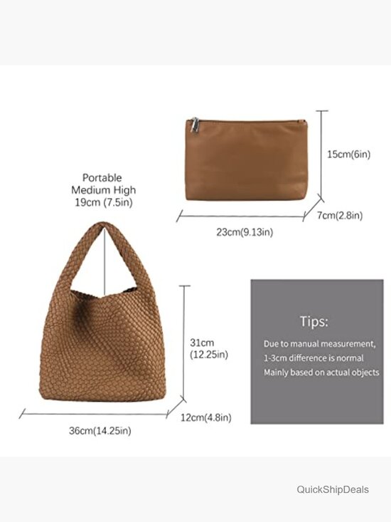 Hand Woven Vegan Leather Tote Bag Shoulder Bag With Purse - Picture 4 of 7